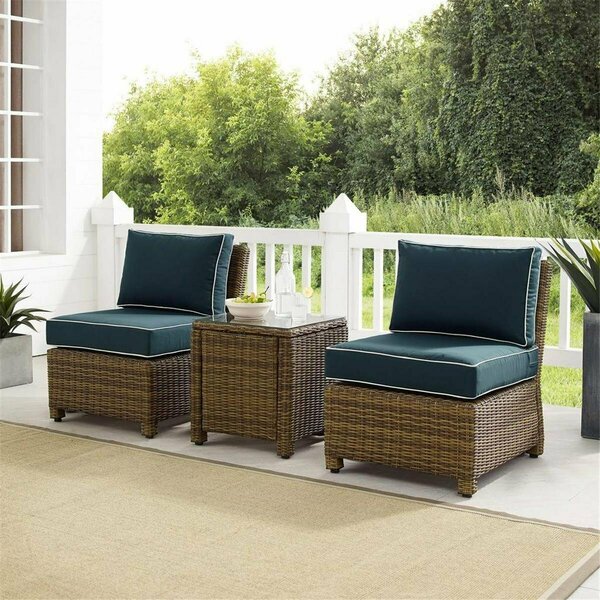 Curtilage 32.5 x 25 x 31.5 in. Outdoor Wicker Chair Set w/Side Table, 2 Armless Chairs, Navy, Brown-3 Pc. CU3039256